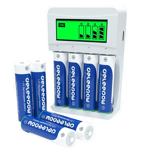 Deleepow AA Rechargeable Batteries Ni-MH 3300mAh 1200 Cycles (8Pcs) with LCD Smart Battery Charger for Rechargeable AA AAA Batteries