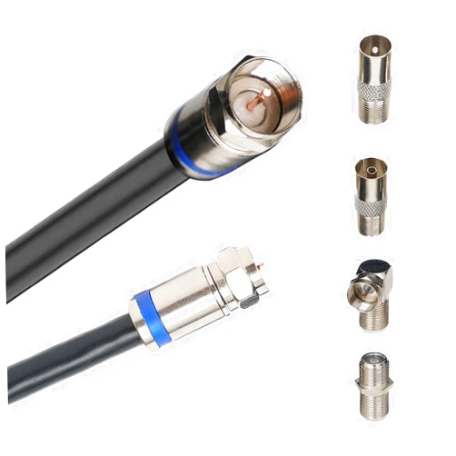Slick Linc 32 FT Coaxial Cable TV Aerial Cable Extension Satellite Cable with Male-to-Male Coaxial Connection, RF Adaptor and 4 Connectors - Black