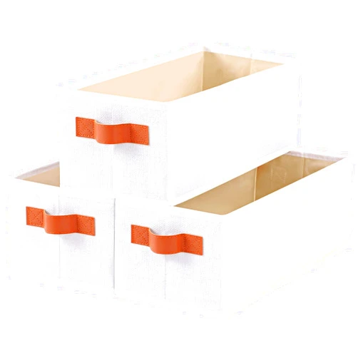 OUTBROS Wardrobe Storage Boxes, Fabric Foldable Bins, Cube Baskets With Handles, Collapsible Organiser For Bedrooms, Living Rooms, Shelves, White, 15 x 6.1 x 5.1 inch, 3-Pack