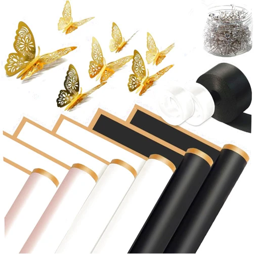 Skykoo 30 Pcs Flower Wrapping Paper Bouquet w/ 12 Pcs 3D Gold Butterfly Decorations & 2 Ribbon Rolls & Tape Refill & 50 pins | Floral Wrapping Paper 22.8x22.8 Inch, Multicolor