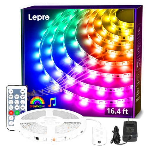 Lepro LED Strip Lights, 16.4ft Music Sync MagicColor Light Strip with Remote, Dreamcolor Christmas Color Changing Lights, 5050 RGB Lights for Bedroom, Home, Gaming Room, Party, TV, Wall Decor