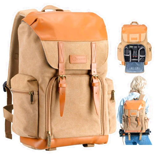 TARION Camera Backpack Canvas Camera Bag Photography Backpack for Women Men Photographer with Laptop Tripod Compartment Waterproof Raincover Retro DSLR SLR Mirrorless Camcorder Camera Bag Khaki M-02