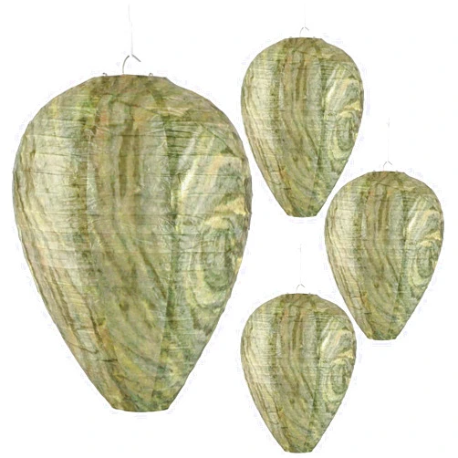 DECYOOL 4 Pack Paper Wasp Nest Decoy Hanging Wasp Nest Stay Away from Wasps Hornets Yellow Jackets