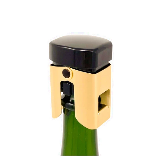 Amica Gold Champagne Stopper, Designed in France, Bottle Sealer for Cava, Prosecco, Sparkling Wine, Fizz Saver, Passed 13 lbs Pressure Test (1, Gold/Black)