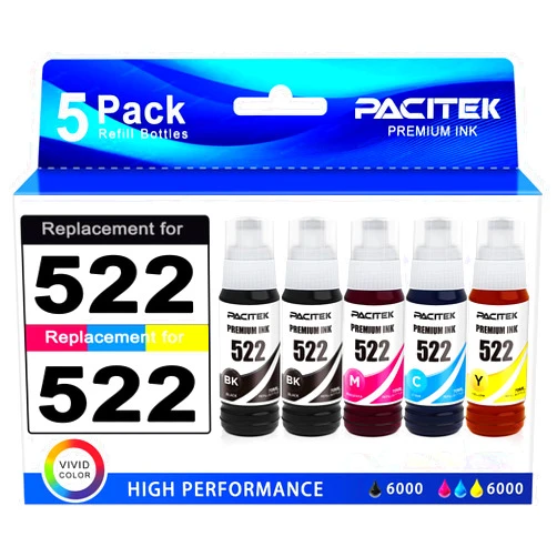 PACITEK Ecotank ET-2800 Ink Refill Bottles Replacement for Epson 522 Ink Refill Bottles Work with Epson Ecotank ET-2800 ET-2803 ET-2720 ET-2840 ET-2400 (Not Sublimation Ink) 5 Bottles