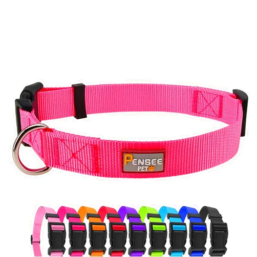 Penseepet Dog Collar Hot Pink Basic Dog Collars with Breathable Quick Release Nylon Pet Collar for Puppy Small Medium Large Dogs Girl