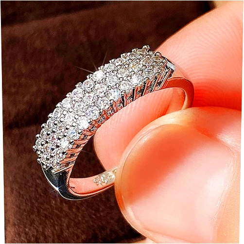RKKOJJO 925 Sterling Silver Shiny Full Diamond Gemstone Ring Cubic Zirconia Rings CZ Diamond Multi Row Ring Eternity Engagement Wedding Band Ring for Women (US Code 7)