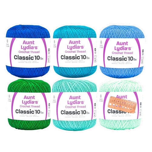 Craft Bunch Coats & Clark Aunt Lydia's Crochet Thread Cotton Classic 10-6 Skein Assortment (Ocean)