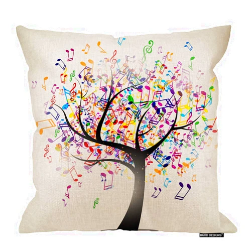 HGOD Designs Tree Square Pillow Cushion Cover,Abstract Music Notes Tree Cotton Linen Cushion Covers Home Decorative Throw Pillowcases 18x18inch