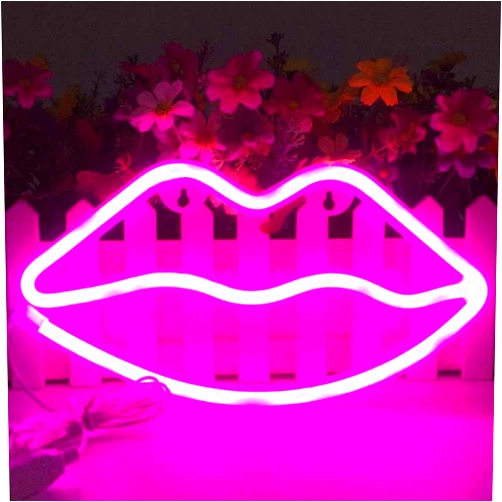 QiaoFei Lips Shaped Neon Signs Led Romantic Art Decorative Neon Lights Wall Decor for Christmas Gift Studio Party Kids Room Living Room Wedding Party Decoration Pink
