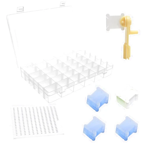 Drlmeio Embroidery Floss Organizer Cross Stitch Thread Organizer-Bobbin Winder 1 Removable 36 Compartments with 150 Floss Bobbins and 2 Pieces Numbered Stickers for Craft DIY Embroidery