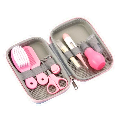 ZELINYE Baby Grooming Kit, 8 in 1 with Brush, Comb, Nail Clipper and File, Nasal Cleaner, Finger Toothbrush, Scissors, Portable Newborn Essentials Set Pink
