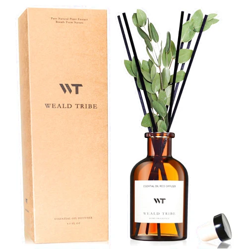 WEALD TRIBE Flower Reed Diffuser Set Eucalyptus & Lavender Scent for Bathroom Accessories Shelf Air Fresheners, Sticks Defusers with 4.0 fl oz Essential Oils & Leaves, House Bedroom Office Decor & Gifts