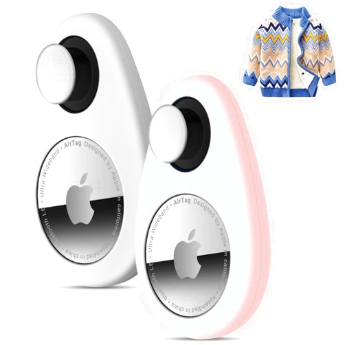 JUCONU 2 Pack Airtag Holder for Kids Hidden,GPS Tracker Case, Anti-Removal Airtag Silicone Case with Pins, Suitable for Children, Elderly, Pets, Backpack, Luggage (White & Pink, 2 Pack)