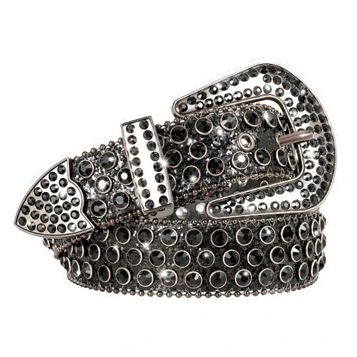 SUOSDEY Men Women Fashion Rhinestone Belt Western Cowgirl Bling Studded Design Leather Diamond Belt for Jeans Dress