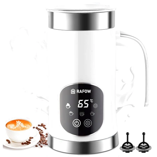 Rafow 5-in-1 Milk Frother and Steamer - Upgraded Automatic Milk Steamer 11.8oz Hot & Cold Foam Maker and Milk Warmer with LED Display Touch Screen & Two Whisks for Latte,Cappuccinos,Silent Working