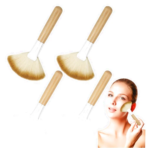 Thinslimer 4 Pack Fan Brushes for Women Face Soft Bristle Highlighting Blush Brush with Long Handle Facial Applicator Brushes Face Makeup Tools for Loose Powder Highlighting Blush (2 Colors)