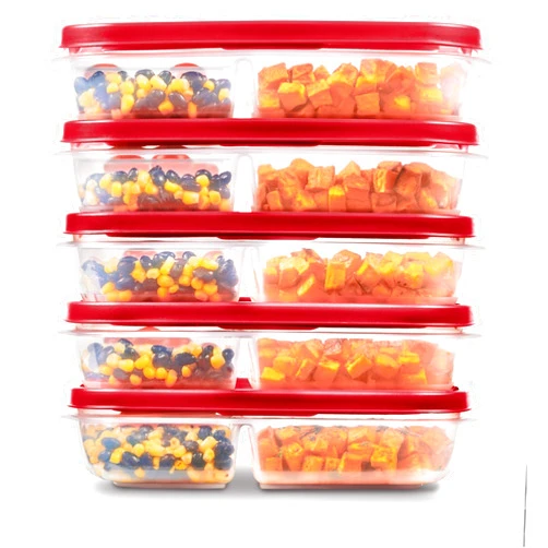 Rubbermaid EasyFindLids Meal Prep Containers, 3 Compartments, 5.1 Cup, 5 Pack
