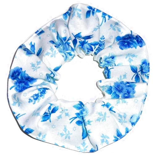 Scrunchies by Sherry Handmade Item Blue and White Floral Flowers Fabric Hair Scrunchie Handmade by Scrunchies by Sherry