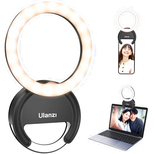 ULANZI Selfie Ring Light, Ulanzi Rechargeable Selfie Fill Light, 3000-6500K Portable Clip-on Phone LED Ring Light with 40 LEDs for Phone, Laptop, Zoom Meeting, Make up, Camera Video, Video Recording(Black)