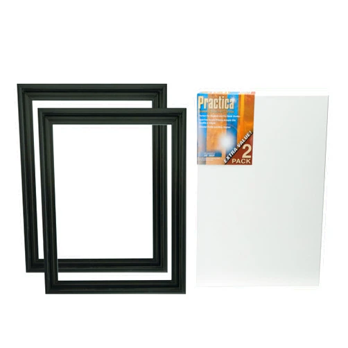 Creative Mark Frame and Canvas Value Set Canvas Frame and Stretched Canvas Bundle 4-Piece Set - 2 Frames & 2 Blank Canvases - [Solid Black - 11x14]