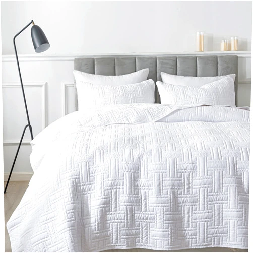 R.SHARE White Quilt Queen Size Bedding Sets with Pillow Shams, Lightweight Soft Bedspread Coverlet, Basket Weave Quilted Blanket Thin Comforter Bed Cover for All Season, 3 Pieces, 90x90 inches