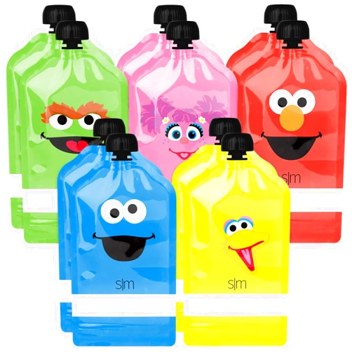 Simple Modern Sesame Street Reusable Baby Food Pouches for Toddlers | BPA Free Plastic, Food Safe, Freezer Safe | Refillable for Applesauce Yogurt & Puree Squeeze Pouch | 10 pack | 5oz | Sesame Street