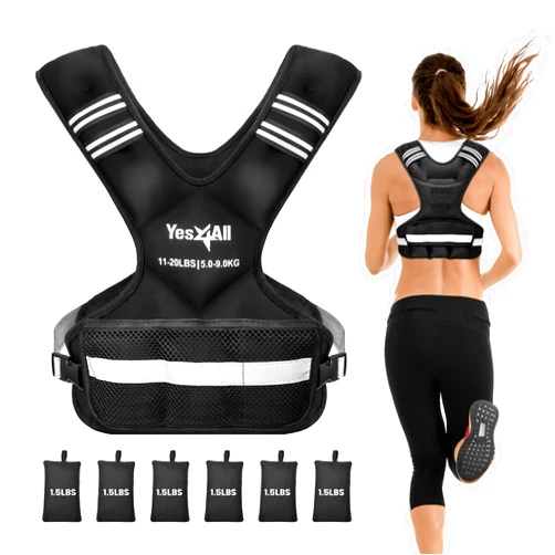 Yes4All Adjustable Weighted Vest 11-32lbs with Reflective Strip, Large Weight Vest for Strength Training for Men & Women