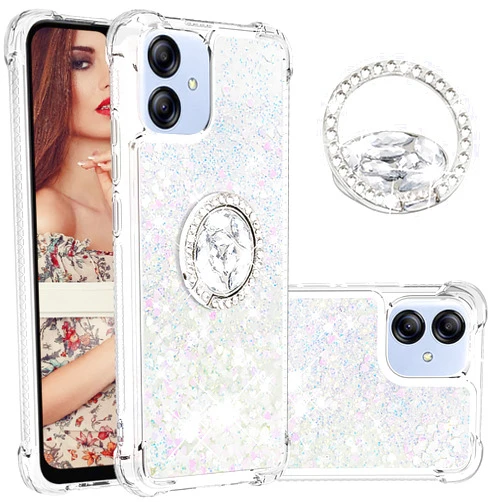 CCSmall Glitter Clear Sparkly Bling Case for Samsung Galaxy A04E for Women Girls, Flowing Liquid Quicksand Cover with Diamond Ring Holder Case for Samsung Galaxy F04 /M04 /A04E LSZ Colorful
