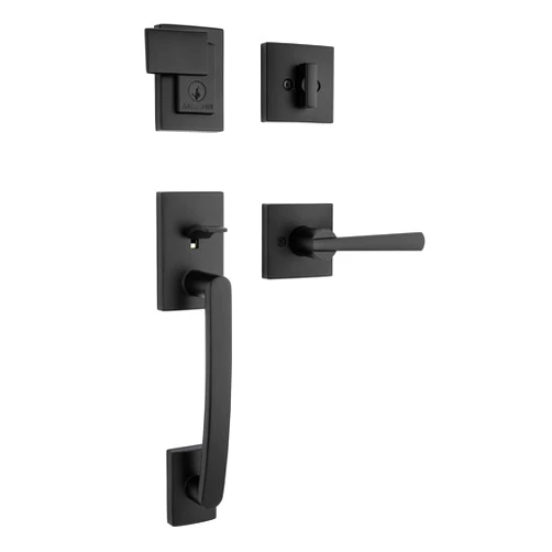 Baldwin Spyglass , Front Entry Handleset with Interior Lever, Featuring SmartKey Deadbolt Re-Key Technology, in Matte Black