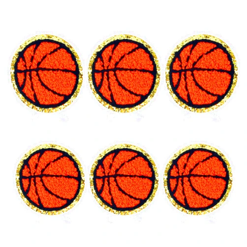 Mozeat Lens 6pcs Basketball Iron On Patches Gold Edges Chenille Patches Iron on Sew on Basketball Patches Embroidered Patches Applique Sports Badge Patch for Hat Backpacks Jeans Jacket Dress DIY Clothing Repair