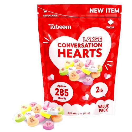 Taboom Valentine's Day Bulk Conversation Hearts Candy 2 Pound Large Bag - Hard & Crunchy Valentines Candy Hearts In Resealable Bag For Kids Classrooms, Candy Buffets, Snacks & Treats