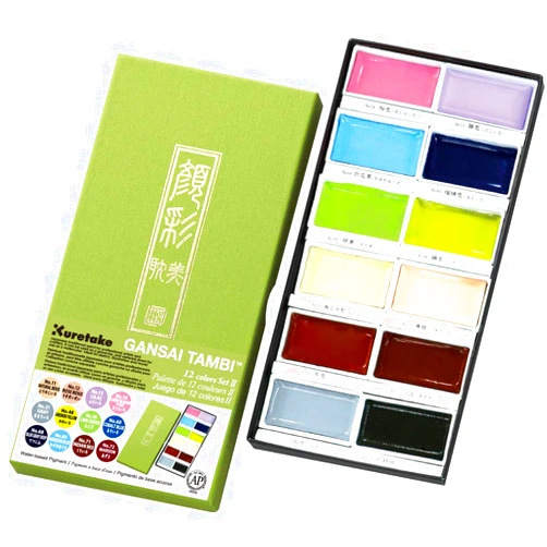 Kuretake GANSAI TAMBI Watercolor Paint Set 12 Colors Set - Nuance Color, Professional-Quality, for Artists, Beginners, kids, Non-Toxic, Made in Japan