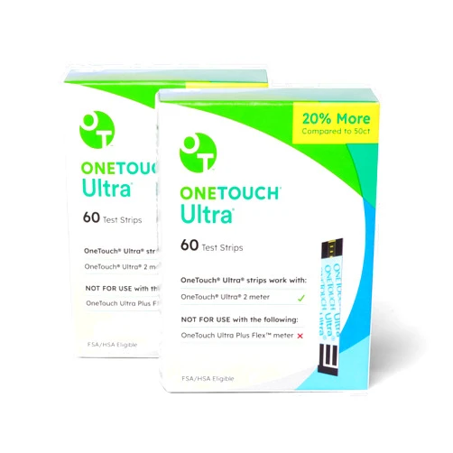 OneTouch Ultra Test Strips for Diabetes - 120 Count Diabetic Test Strips | Blood Sugar Test Strips for Blood Glucose Monitor Kit (2 Boxes, 60 Diabetes Test Strips Each)