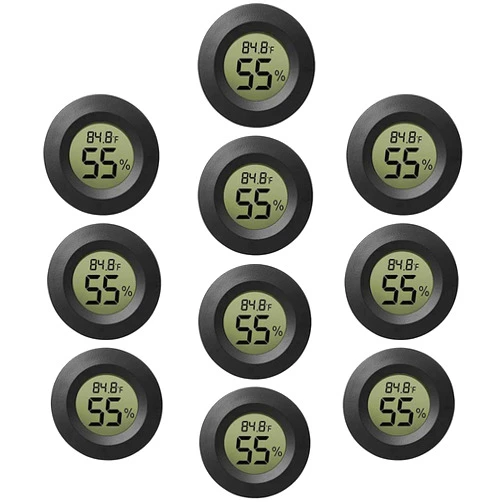 Rojuna 10-Pack Mini Thermometer Hygrometer, Small Digital Electronic Temperature Humidity Meters Gauge Indoor LCD Display for Humidors, Greenhouse, Garden, Cellar, Fridge, Mason Jar