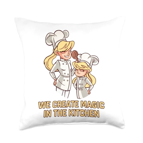 Kochen Koch Köchin Küche Essen Backen Hobby Rezept We Create Magic Cooking Kitchen Chef Mother Throw Pillow, 18x18, Multicolor