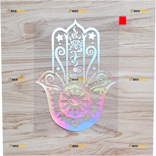 3S MOTORLINE Holographic Iridescent Color, 6 Inches - Hamsa Hand Khamsa Decal Sticker Vinyl Fatima Arab - for Car Boat Laptop
