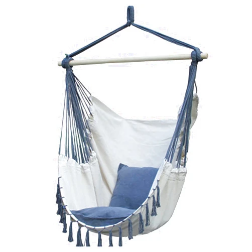 SRHWBF Hammock Chair Hanging Rope Swing Canvas Hanging Rope Chair with 2 Pillows for Yard Bedroom Porch Indoor/Outdoor (Blue)