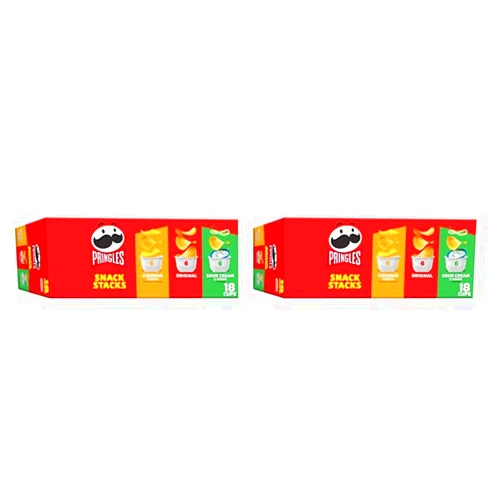 Pringles Potato Crisps Chips, Lunch Snacks, Office and Kids Snacks, Snack Stacks, Variety Pack, 12.9oz Box (18 Cups) (Pack of 2)