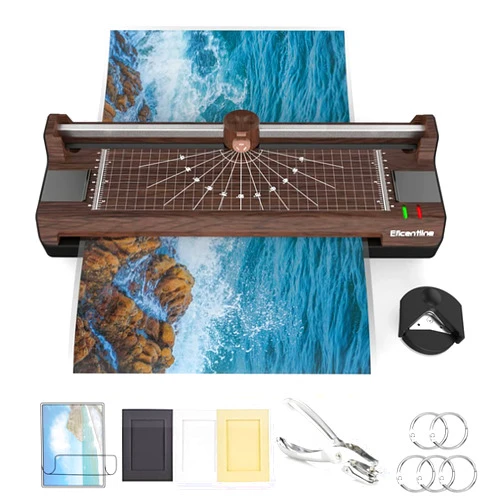 Eficentline Laminator Machine for A3/A4/A6, Thermal Laminating Machine for Home Office School Use with 50 Pouches, Paper Trimmer and Corner Rounder (Wood)
