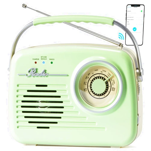Bingxue AM FM Radio Portable, Vintage Bluetooth Speaker Radios, Battery Operated or Plug in Wall Shortwave Radio for Kitchen/Home/Outdoor, Strong Reception & Sound, Large Dial Easy to Use, Seniors Small Gifts