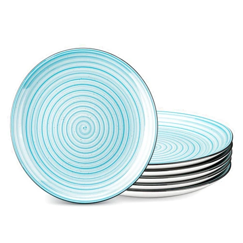 vancasso Bonbon Dinner Plates Set of 6, 10.5 Inch Dish Set, Blue Ceramic Plates, Microwave & Dishwasher Safe