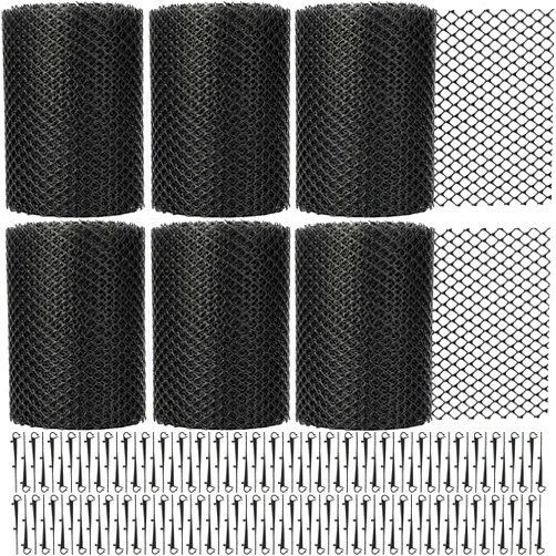 Windyun Gutter Guards Roll Black Plastic Guards Mesh Downspout Pipe Gutter Cover Filter Gutter Protection Netting with Clip Fixed Hooks Preventing from Twigs Debris Leaves Clogged (6 Set,6'' X 20')