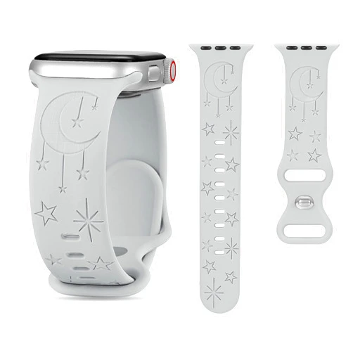 STARAMZ Sport Strap Compatible with Watch Bands 38mm 40mm 41mm, Women Soft Silicone Star Moon Engraved Replacement Sport Strap Wristbands for iWatch Series 7 6 5 4 3 2 1 SE