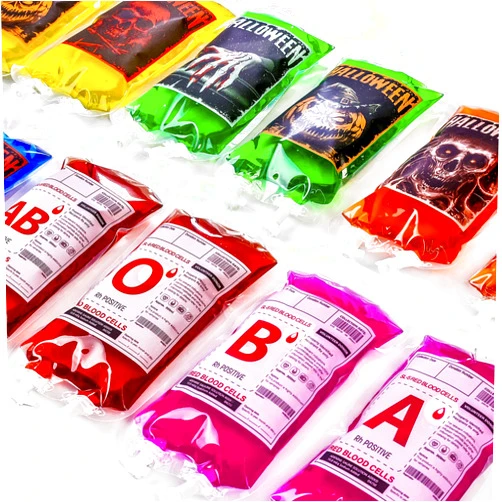 MGparty 48 Packs Halloween Blood Bags for Drink Halloween Party Decoration Drink Pouches Juice Containers for Zombie Vampire Theme Party Props (48pcs Bags, 48 Clips, 3 Syringes)