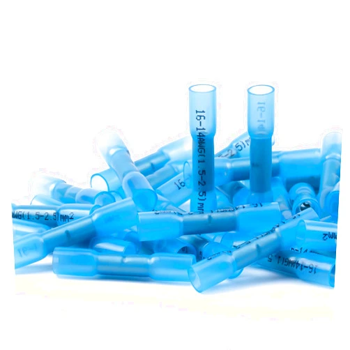 AIRIC Heat Shrink Butt Connectors 16-14 AWG, 100 Pcs Waterproof Electrical Crimp Splice Terminal for Auto Repair, Insulated Marine Grade Connector for 16,14 Gauge Wire, Wiring Crimps Terminals, Blue