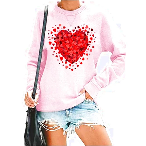 Beopjesk Women's Love Heart Sweatshirt Casual Long Sleeve Valentine's Day Graphic Pullover Tees Tops