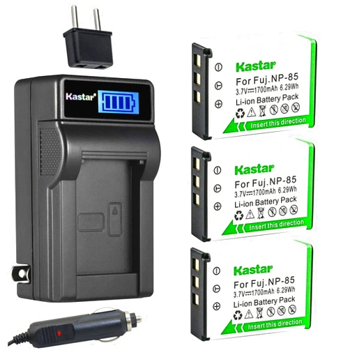 Kastar 3-Pack Battery + LCD AC Charger Compatible with Fujifilm NP-85 FNP-85 Sony NP-170 Toshiba PA3985 PA3985U-1BRS Ordro 084-07042L-062 084-07042L-075 Battery Fuji BC-85 BC-85A Sony CB-170 Charger