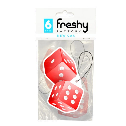 Freshy Factory Fuzzy Dice Funny Car Air Freshener by Freshy Factory - New Car Scent (6 Pack)