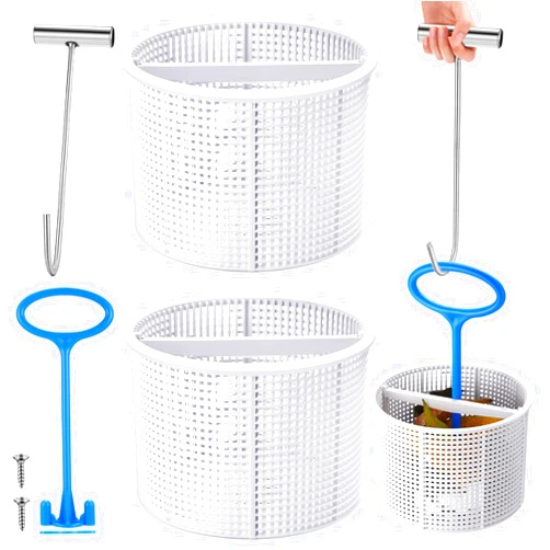 Sunnychicc Pool Skimmer Basket with Skimmer Basket Handle Basket Hook Kit Compatible with SP1082CA B-152 Automatic Skimmers, Fit Models SP1082 SP1083 SP1084 1085 1086 SP1075 1075T (White)